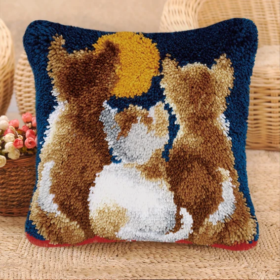 Latch Hook Kits Diy Pillow Smyrna Knooppakket Do It Yourself Quality Cross Pillows Dieren Handwerk Kussen Kat | Дом и сад