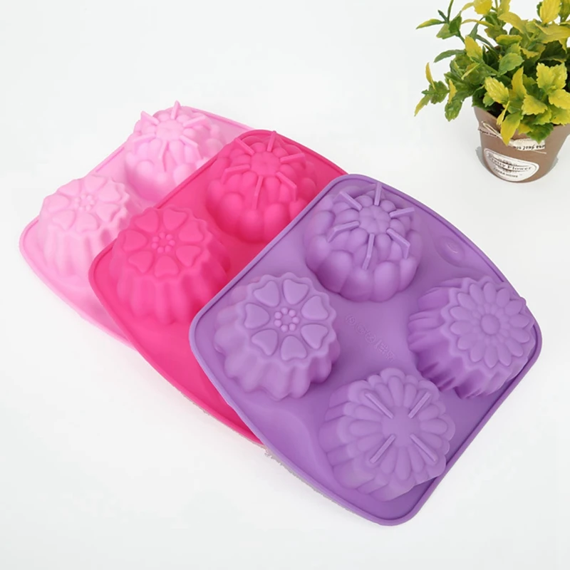 

Cake Mold Flower Shape 4-Cavity Easy Release Soft Mooncake Mold Baking Mold Cake Chocolate Baking Accessories Kitchen Bar Tool