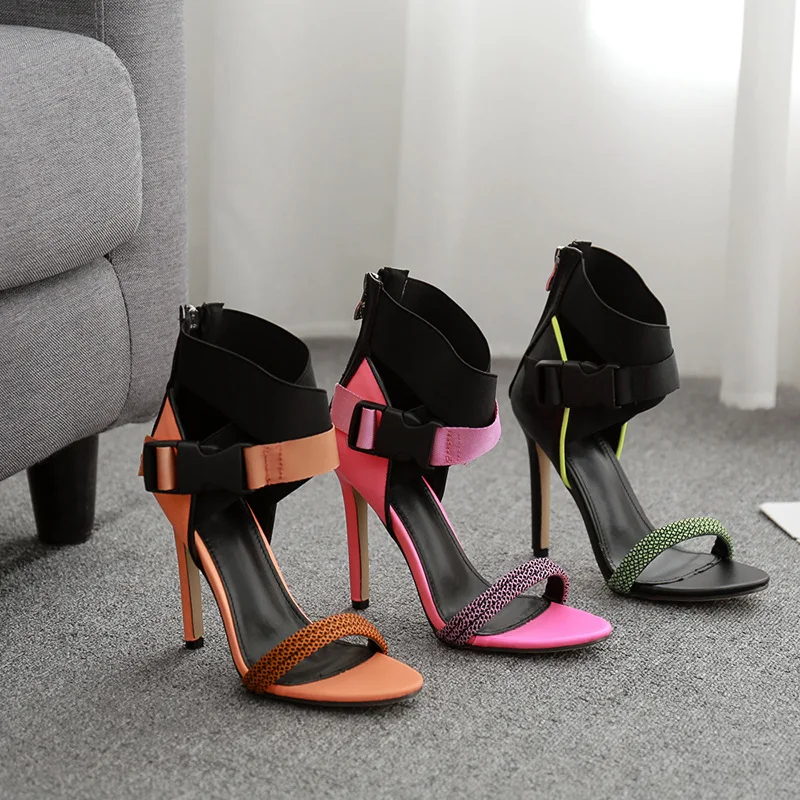 

Sandals Stiletto Heels Female Shoe Large Size Slip-on Loafers Summer Women's High Girls Multicolored Big Comfort Elastic Band F