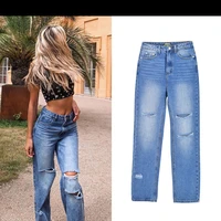 2021 straight leg pants vintage high waist jeans woman boyfriends womens jeans full length mom jeans broken hole mom trousers
