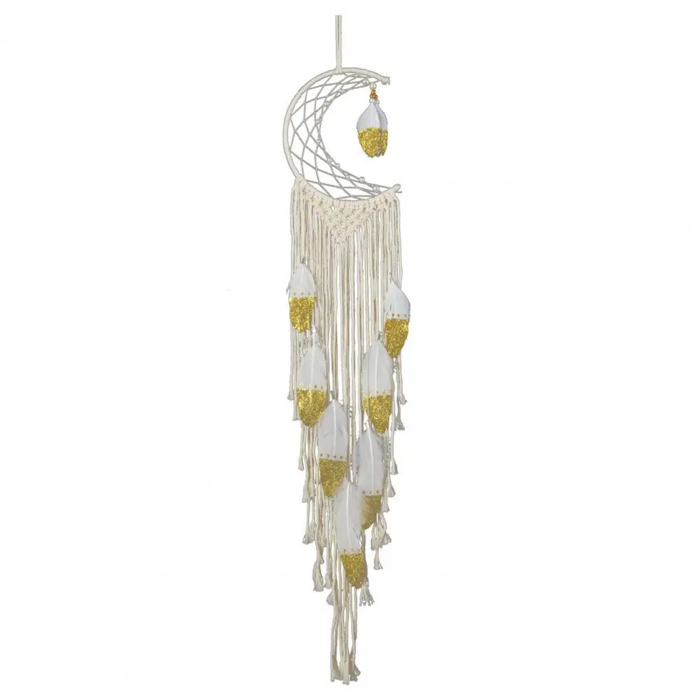 

Crescent Golden Feather Dream Catcher Hanging Pendant Wind Chime Home Decor