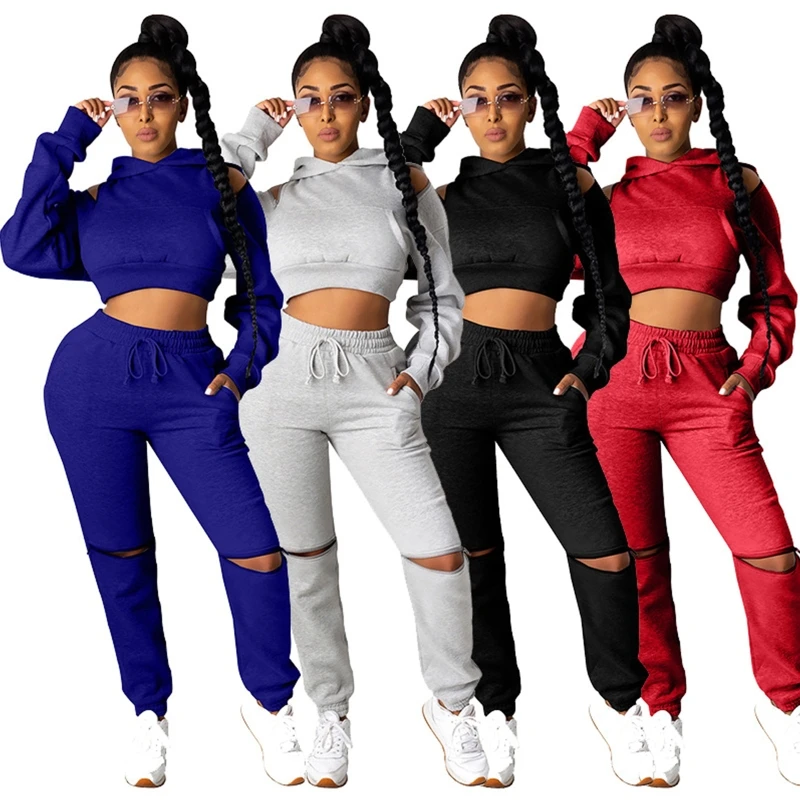 

Женский Осенний сексуальный комплект из 2 предметов, толстовка с длинным рукавом и открытыми плечами, укороченный топ, свитшот на молнии, од...