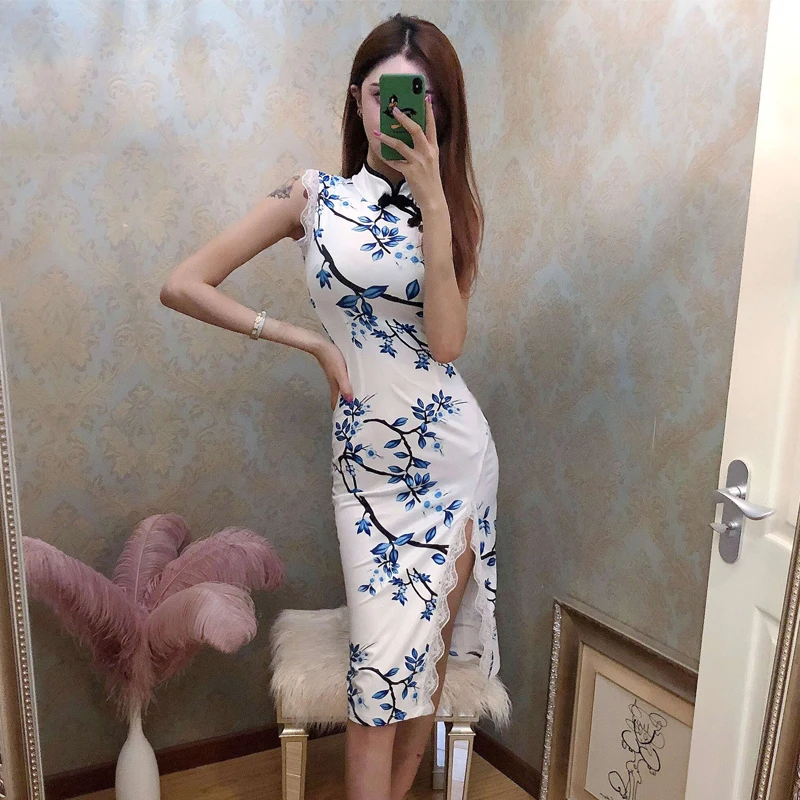 

Chinese Style Traditional Elegant Slim Cheongsam Female Korean Fashion Retro Wedding Evening Dress Cheongsam Party Club Sexy