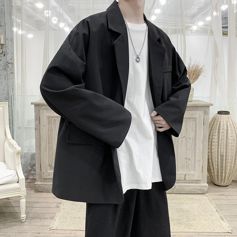 Осень 2021 Новинка Однотонный мужской костюм в гонконгском стиле куртка