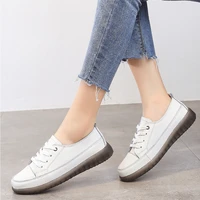 women genuine leather sneakers white fashion shoes girls casual flats rubber lightweight slip on walking sneaker shoe x0019