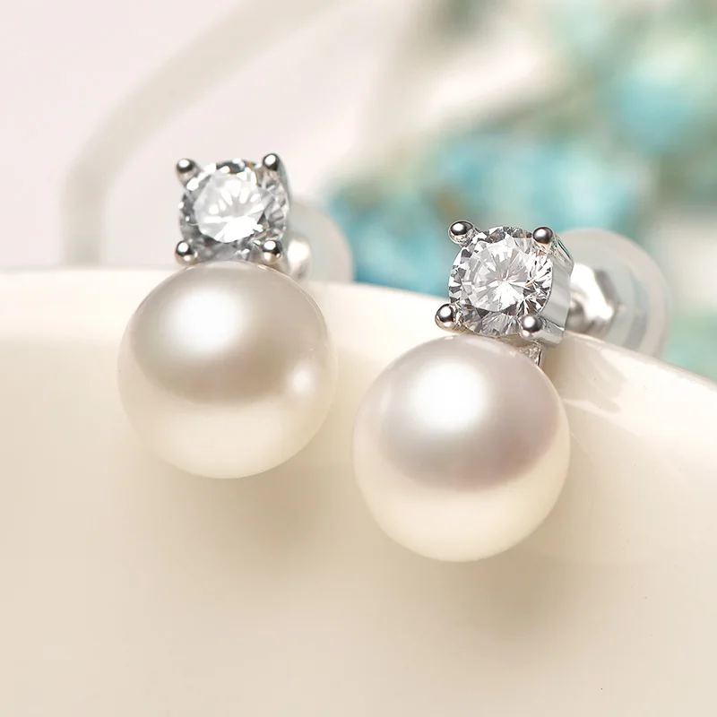 

gN Pearl Real 6-7mm White Freshwater Pearl Stud Earrings 925 Sterling Silver gNPearl Fine Jewerly for Women Gift