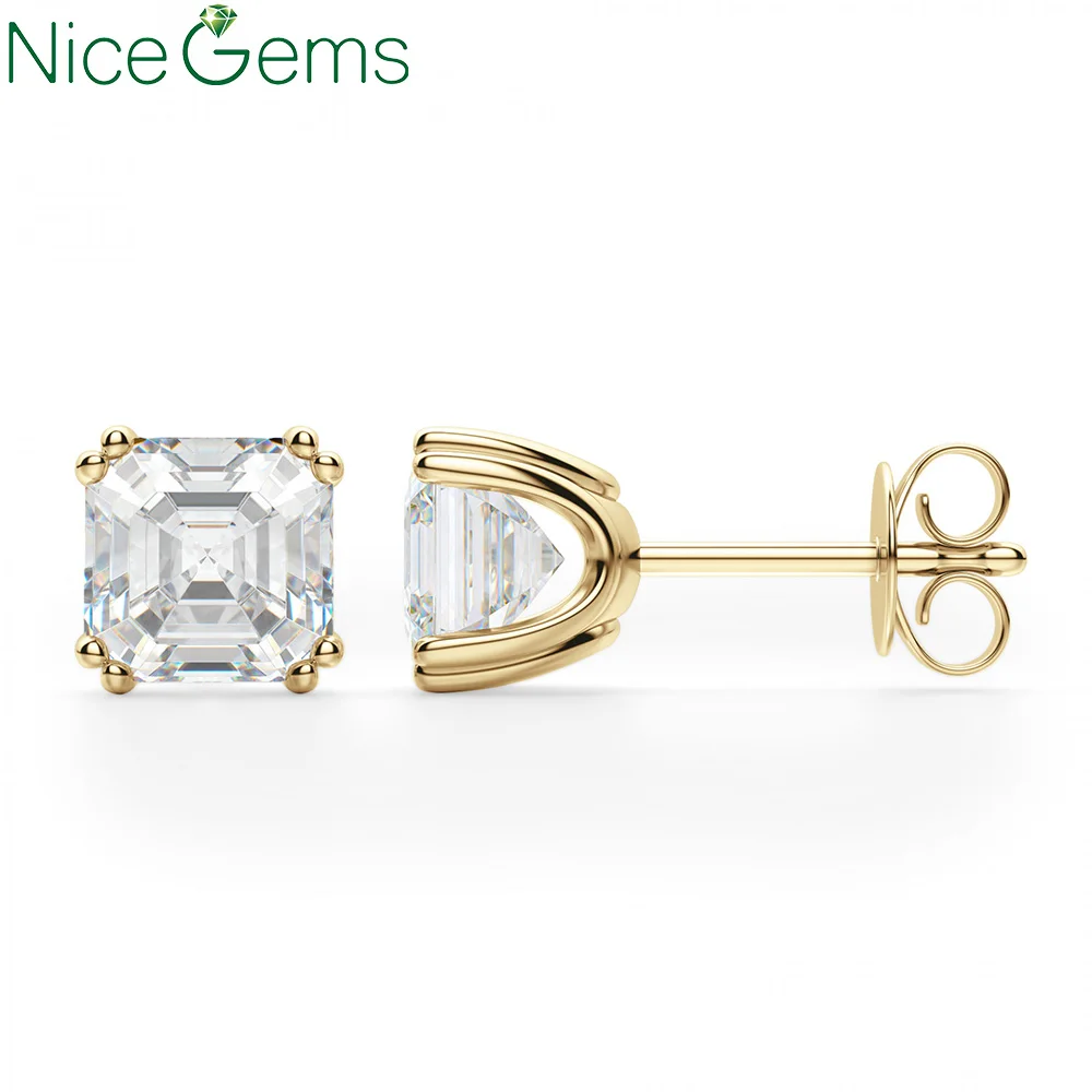 Серьги гвоздики NiceGems Женские однотонные Муассанит из желтого золота 14 к с 4