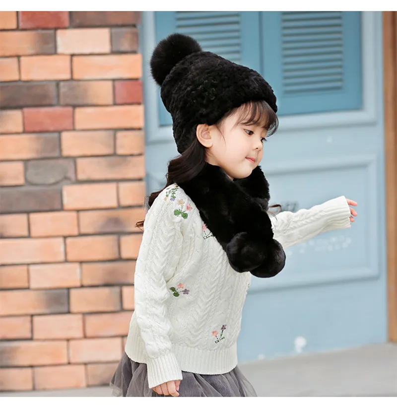 2019 детский меховой шарф шапка комплект из мягкой кроличьей кожи теплый модный