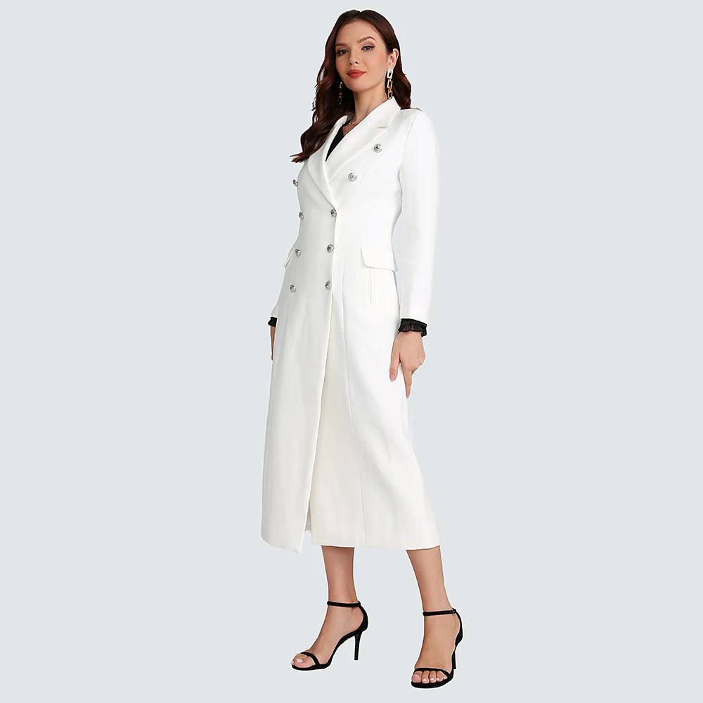 Women White Long Plus Size Overcoat Female Casual Double-breasted Button Windbreaker Jacket Coat