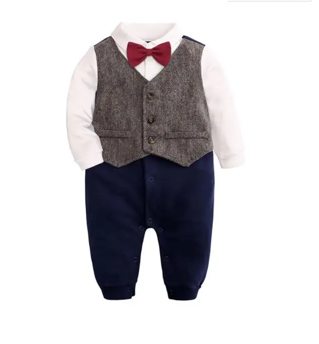 Осенний комбинезон для новорожденных мальчиков хлопковый костюм джентльмена с