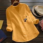 Льняная рубашка с изображением кота, Женская Осенняя блузка с длинным рукавом, Свободные повседневные женские блузки