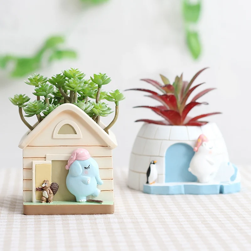 Милый мультяшный Прекрасный маленький домик цветочный горшок из смолы для