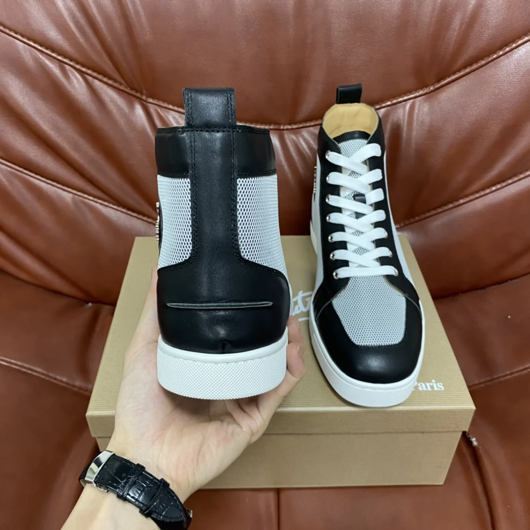 

Men Luxury Sneaker Real Leather Top Quality Red Bottom High Top Brand Shoes Goodyear Sole With Original Box
