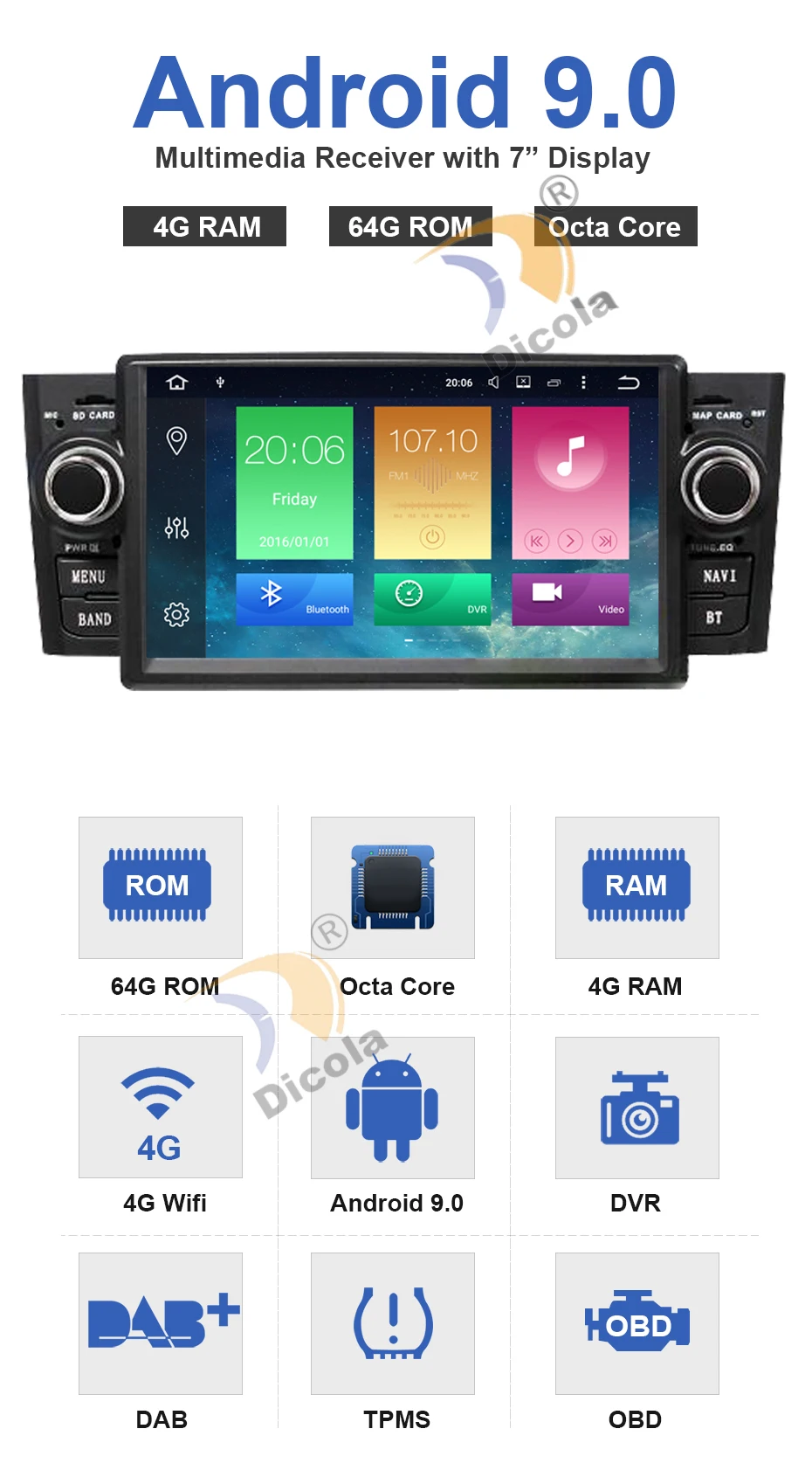 4G+ 64G PX5 ips Восьмиядерный Android 9 автомобильный DVD мультимедийный плеер для Fiat Grande Punto Linea 2007-2012 gps навигация Радио экран