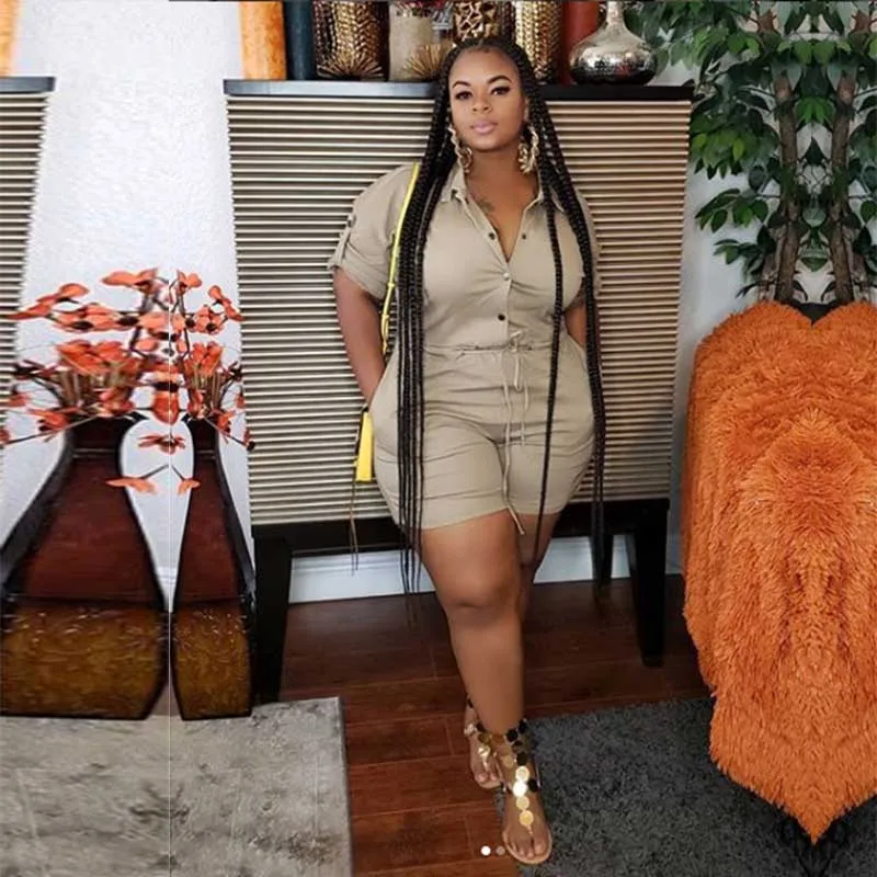 Размера плюс повседневный комбинезон для женщин однотонные Цвет с однотонными