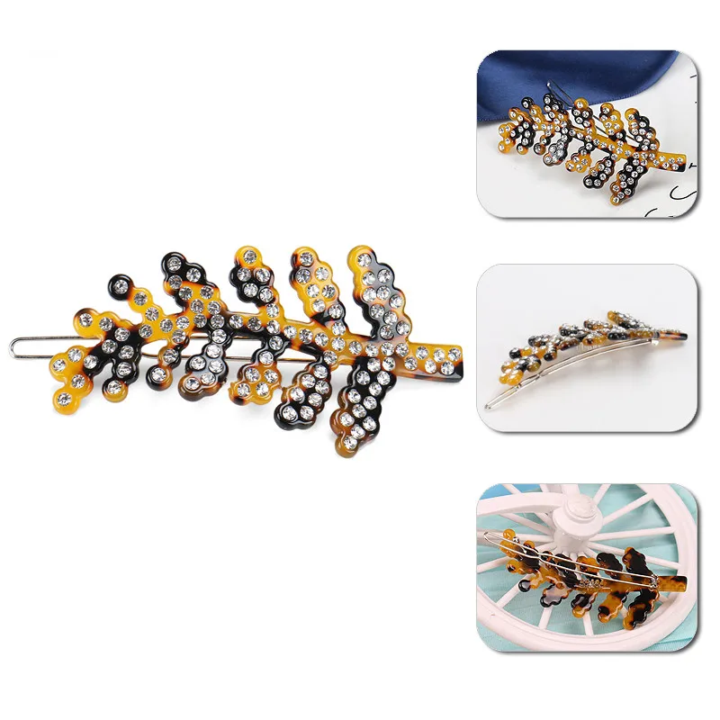 

New Hairpin Leaf Shape Women Hair Clip Rhinestone Embellished Perfect Gift Hair Accessories Acetate Hair Clips