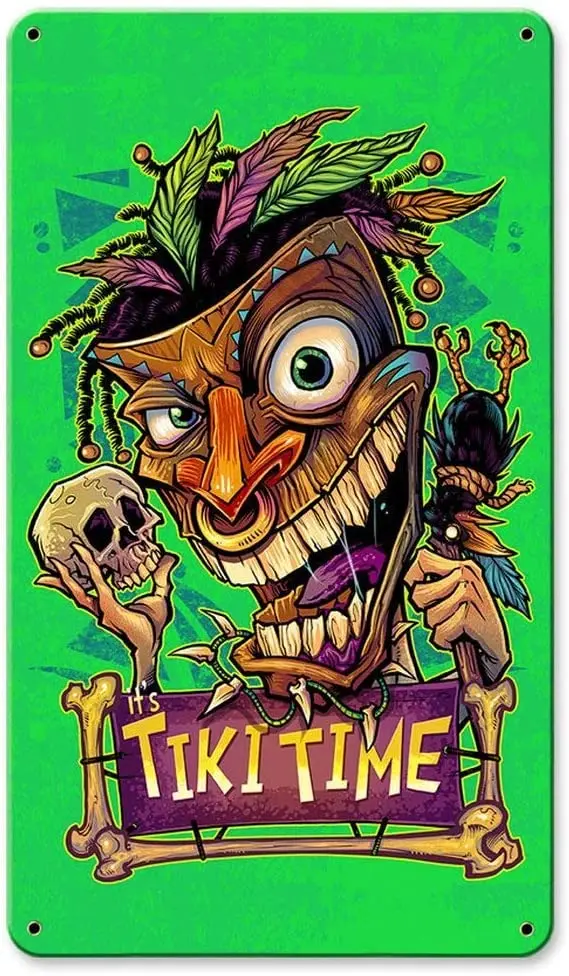 

Винтажные жестяные знаки Tiki Time в стиле ретро, настенные металлические плакаты, таблички, Декор для дома, бара, гаража, мужской пещеры, 12X16 дюй...