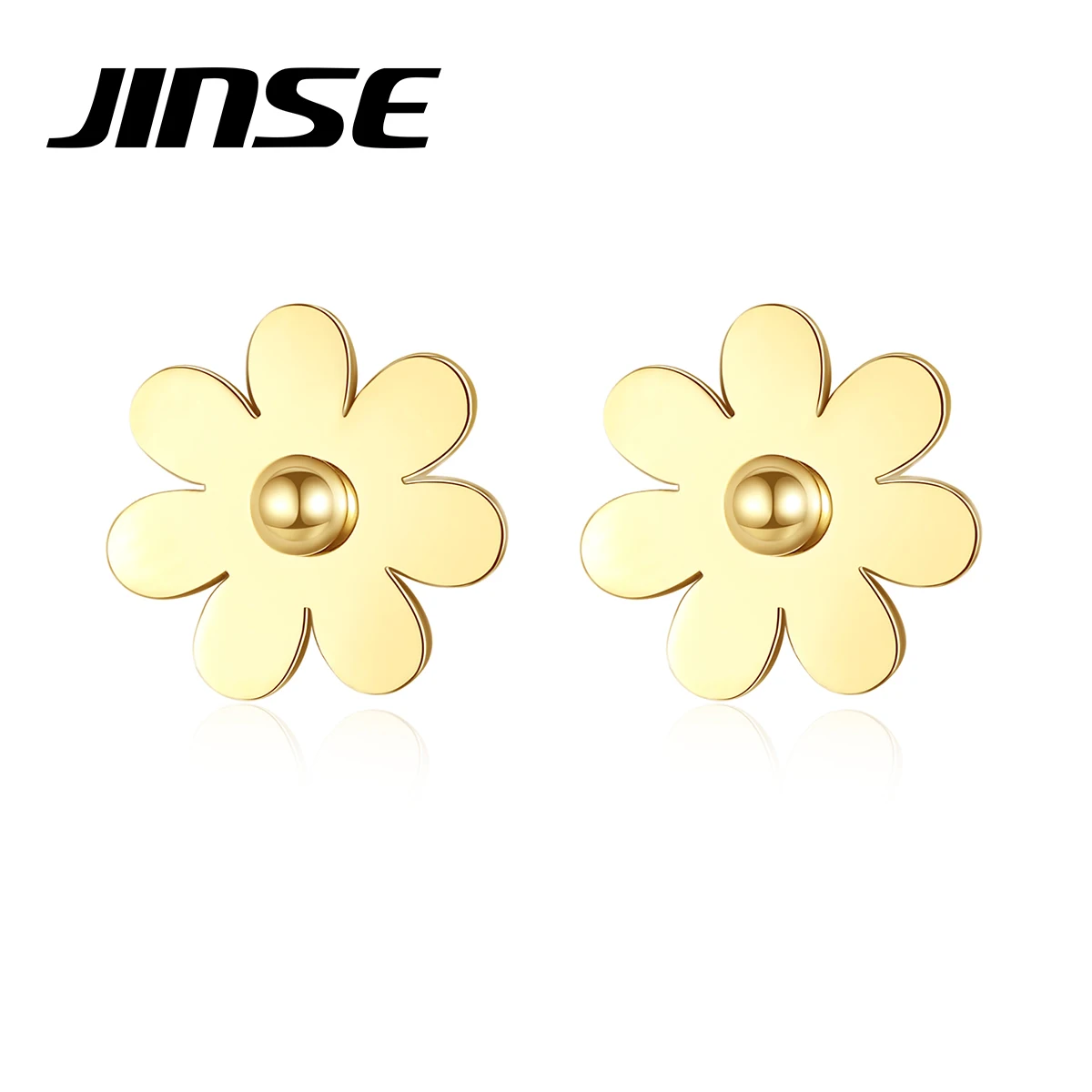 Милые корейские серьги-гвоздики JINSE из нержавеющей стали с простым цветком для