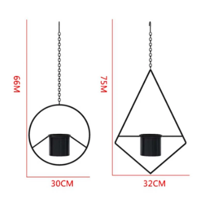 

2-Piece Plant Hanger Set-Quadrilateral and Round, Metal Hanging Flower Pot for Modern Home Decoration