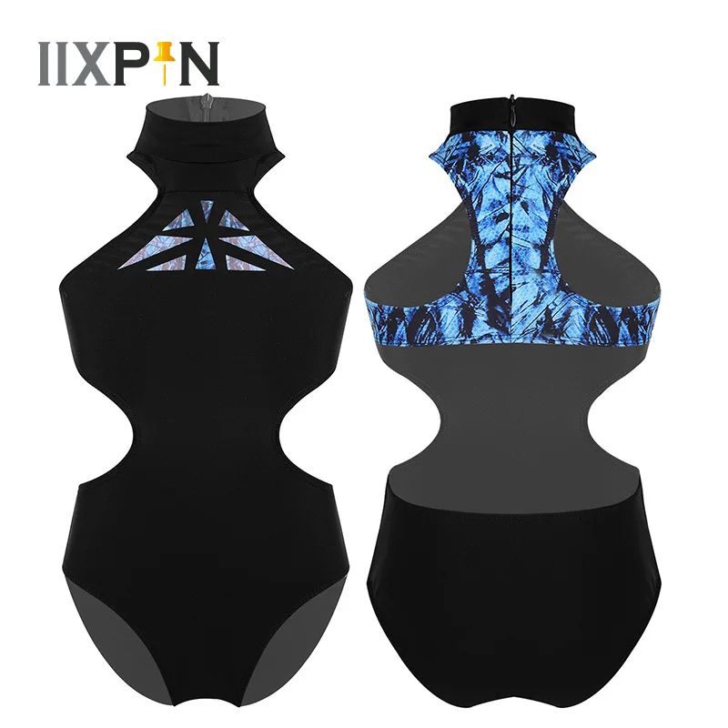 Гимнастическое трико для девочек балетная одежда детей без рукавов с ложным воротником застежкой молнией