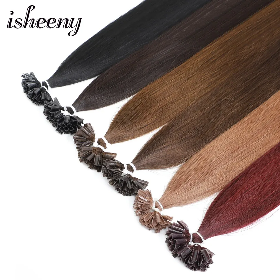 Isheeny, 12 дюймов, 14 дюймов, 18 дюймов, 20 дюймов, 22 дюйма, накладные волосы, 0,5 г, Remy, u-образные, прямые, предварительно склеенные человеческие волосы на застежке