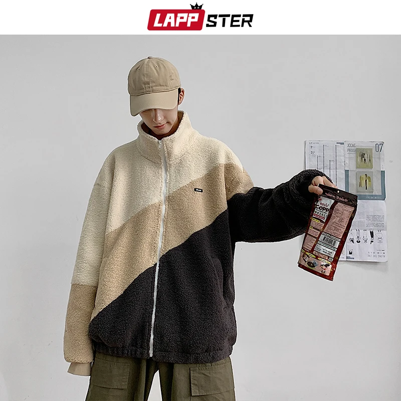 

LAPPSTER Men Harajuku Patchwork Wool Winter Jackets Coats 2022 Mens Thick Streetwear Overcoat Male Hip Hop Jacket Windbreaker