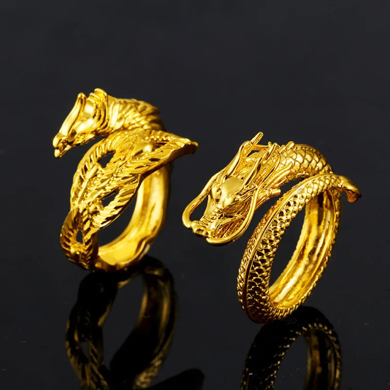 

European And American Fashion Hot-selling Dragon and Phoenix Couple Rings Open Men's Rings New Wild Creative Women's Rings