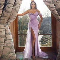 lilac sparkly mermaid evening dress prom dresses sexy slit robe de soiree celebrity vestidos fiesta custom made