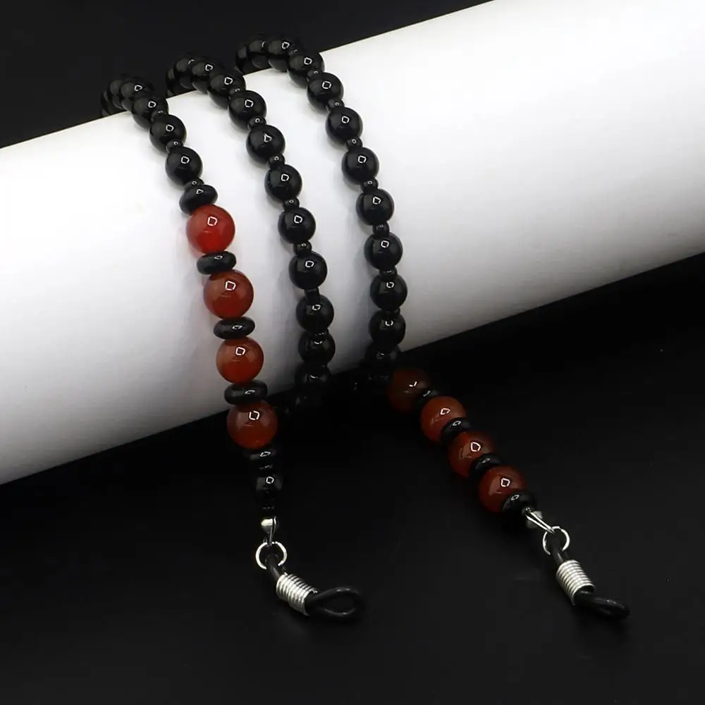 Женская цепочка для очков JGL0036 черная из натурального камня в стиле ретро