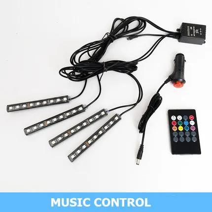 9 led music control 7 цветов светодиодный автомобильный интерьерный осветительный комплект RGB автомобильный Стайлинг интерьерный декоративный атмосферный светильник для ног беспроводной пульт дистанционного управления - Испускаемый цвет: 9 led music control
