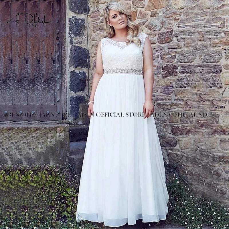 

ADLN Classic Scoop Chiffon Beach Wedding Dresses with Belt Vestido de Novia Plus Size Bridal Gown Customized Robe de Mariage