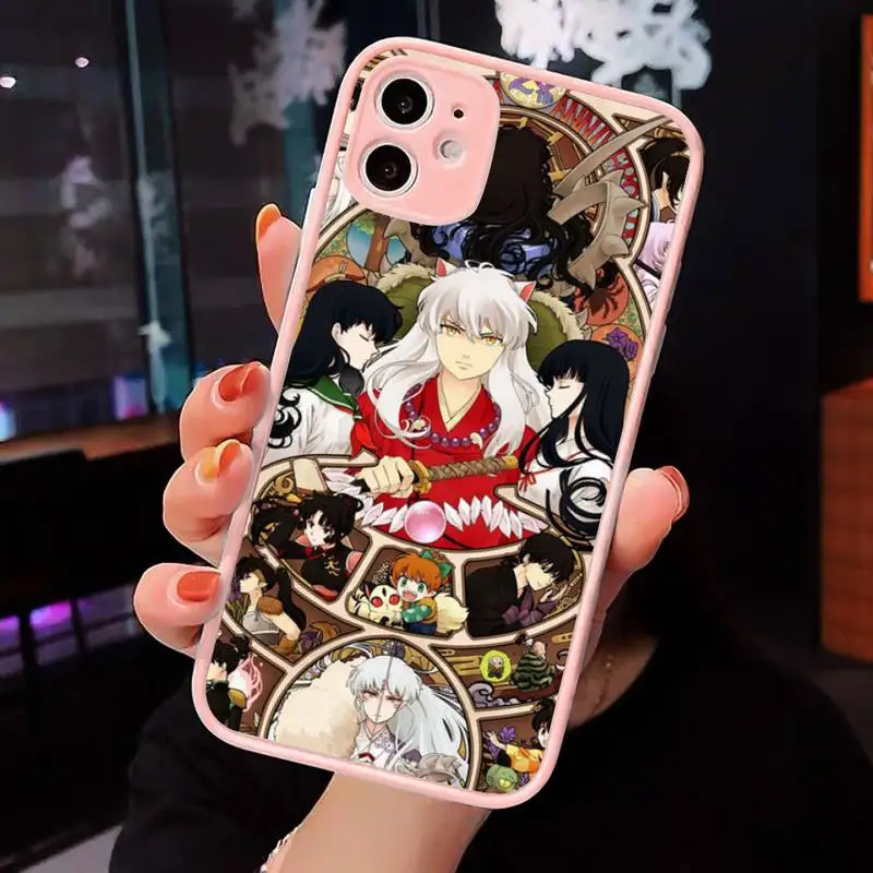 

Inuyasha Japan Anime Phone Case For iPhone 12 11 Mini Pro XR XS Max 7 8 Plus X Matte transparent Pink Back Cover
