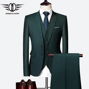 Свадебные костюмы для мужчин Plyesxale из 3 предметов, приталенные мужские костюмы, деловые, бордовые, зеленые, фиолетовые, желтые, красные, белые, мужские костюмы 5XL, 6XL Q63