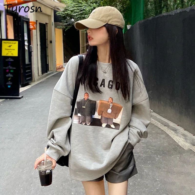 

No Hat Hoodies Women Print Long Sweatshirts Loose Hip Hop Fashion All-match Couples Harajuku Casual Fall Streetwear High Street