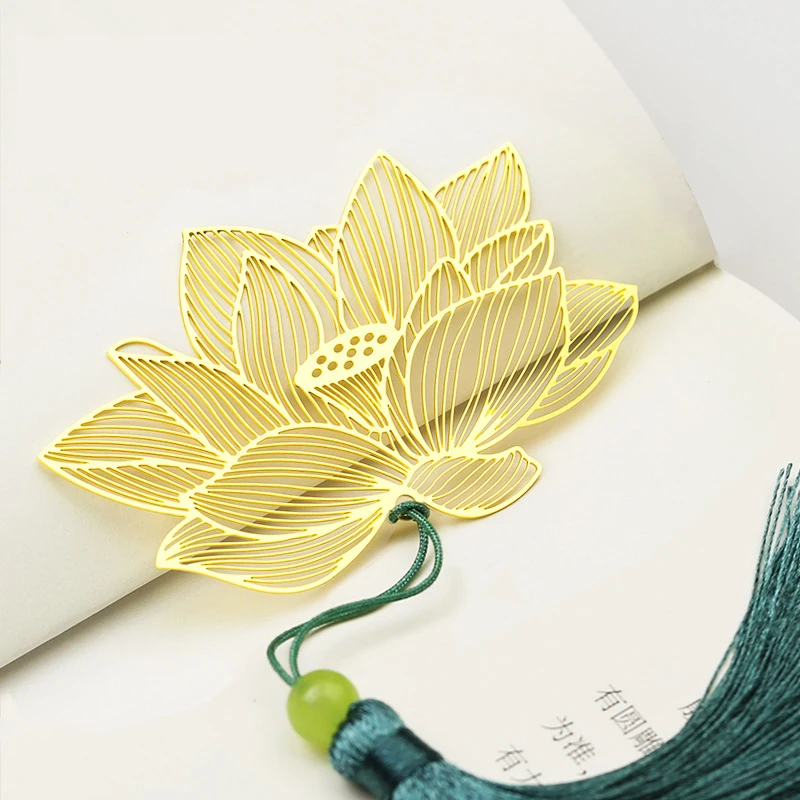 

Metal Bookmark With Tassels Golden Brass Lotus Bookmark For Book Lovers Writers Readers Bookmark Gift Office School Supplies