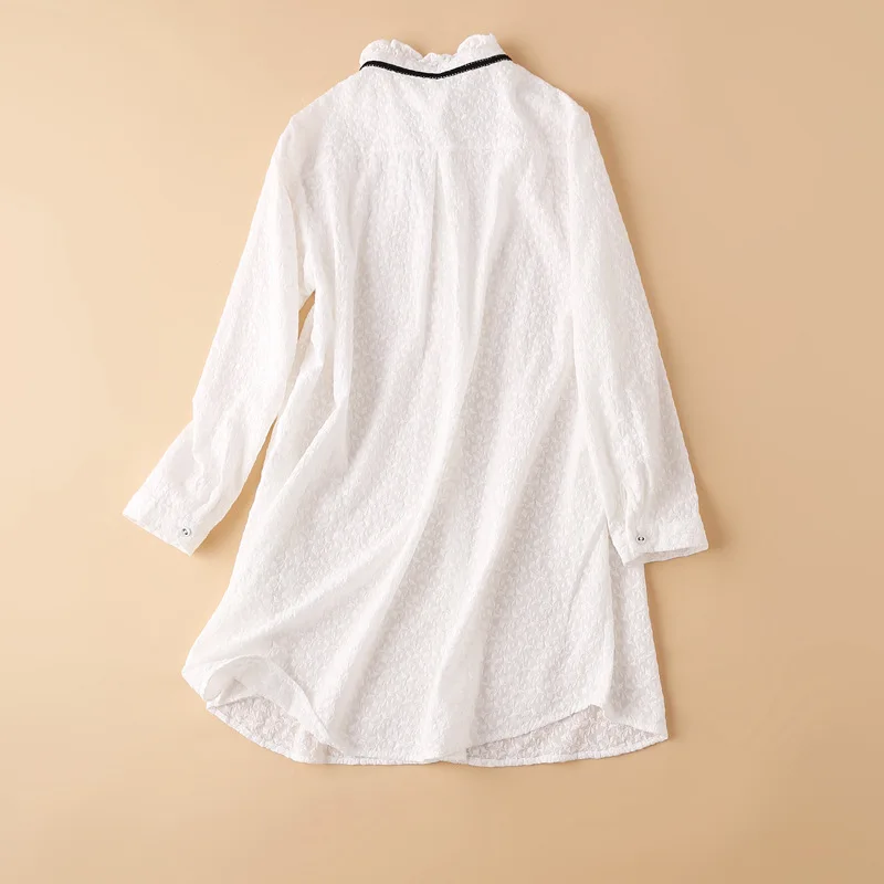 Женская хлопковая рубашка с длинным воротником-стойкой и вышивкой, винтажные однотонные блузы, элегантные белые женские повседневные топы от AliExpress RU&CIS NEW