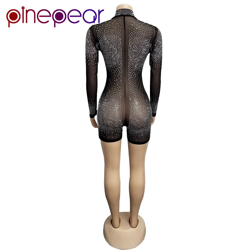 PinePear блестящая сетка Женский комплект 2 шт. длинный рукав мини костюм пляжного