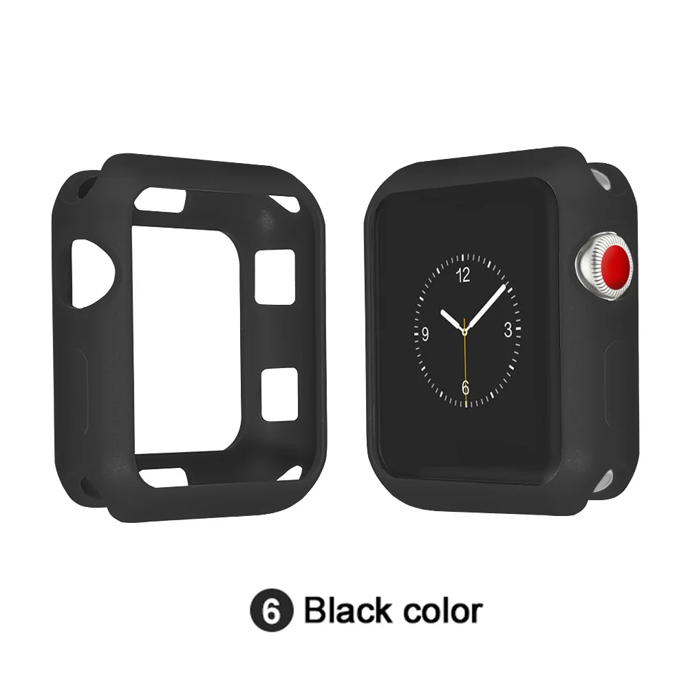 Мягкий силиконовый чехол для Apple Watch 3 2 1 42 мм 38 мм полная защитная оболочка для iWatch 4 5 40 мм 44 мм бампер для часов - Цвет ремешка: Black