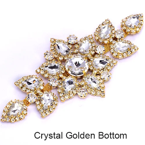 Gold-Crystal 1 шт., 14X6,5 см, стразы с кристаллами AB, аппликация, золото/серебро, плоская задняя сторона, прозрачный, для шитья, для свадьбы, красивый дизайн, Y2504 - Цвет: Gold-Crystal