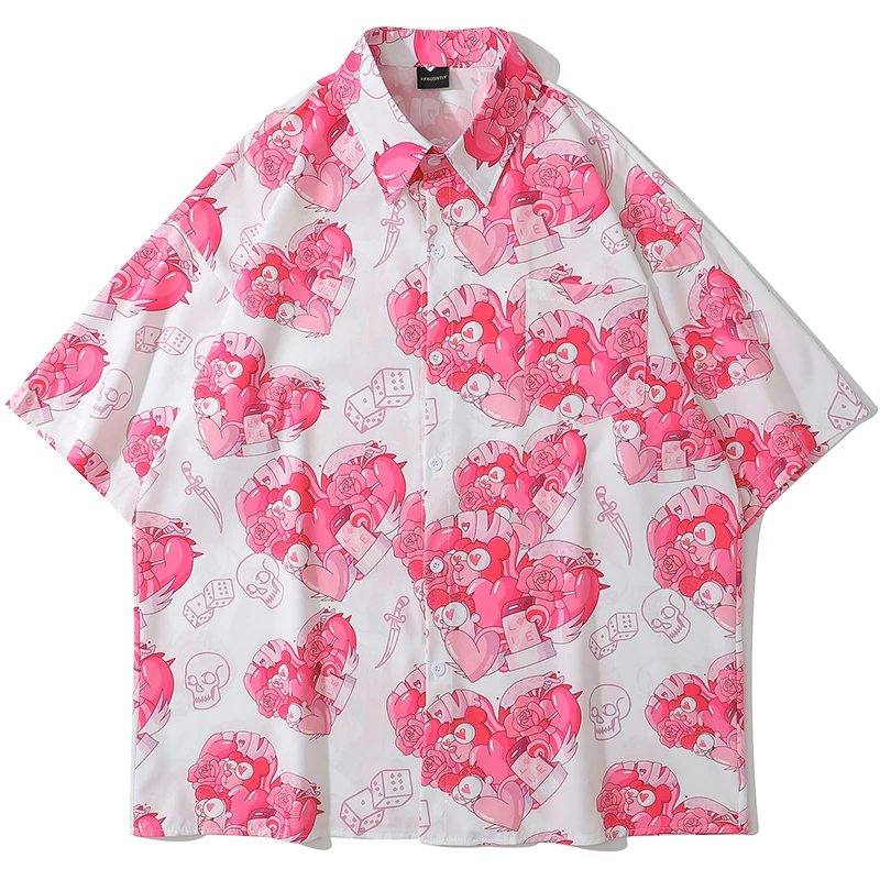 Гавайская рубашка мужская с принтом медведя и сердца гавайская блузка в стиле