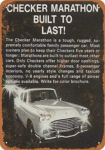 

12 x 16 inches Metal Vintage Funny Tin Sign 1968 Checker Marathon