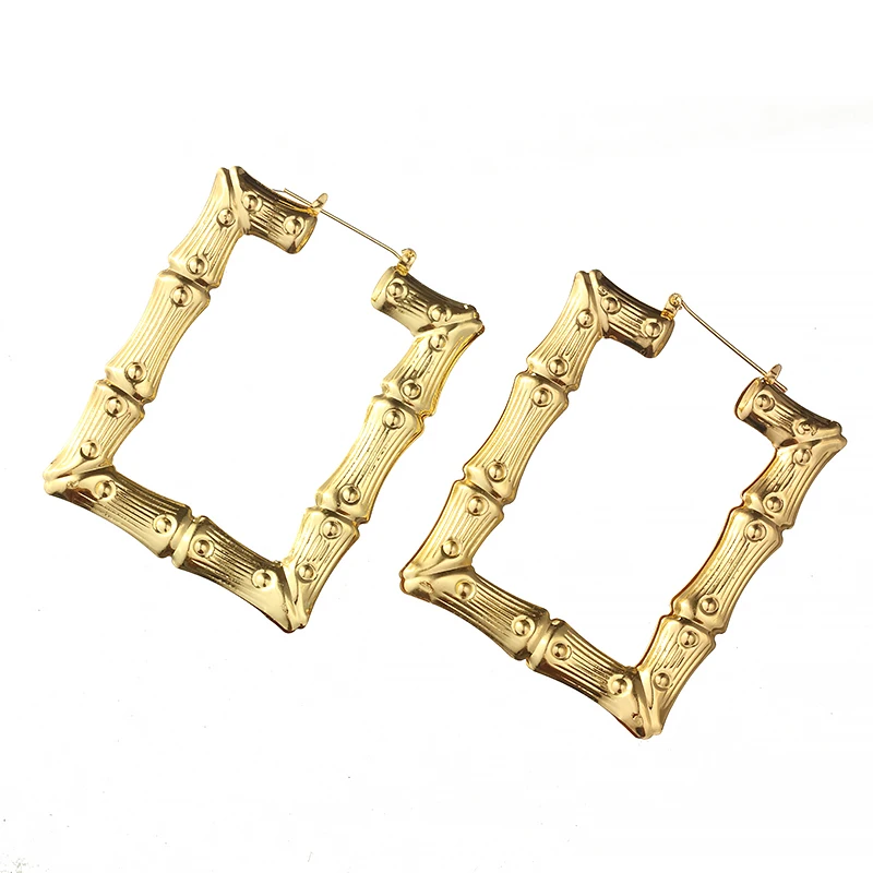 Gold Rectangular Модные ювелирные изделия Золото Шарм Рианна Баскетбол жен золотой тон Сердце Звезда одиночные/двойные бамбуковые суставы серьги - Окраска металла: Gold Rectangular