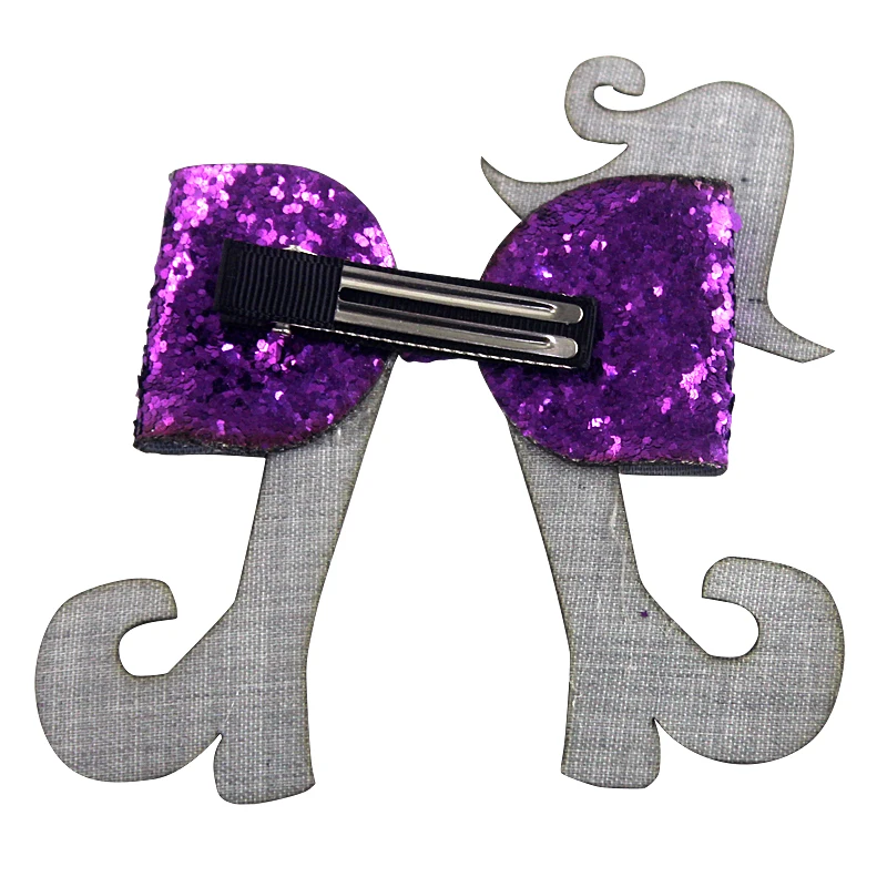 5 inch Handmade Fashion Christmas Cheer Bow For Sweet Baby Children Girls Synthetic Leather glitter purple Hair bow | Детская одежда и