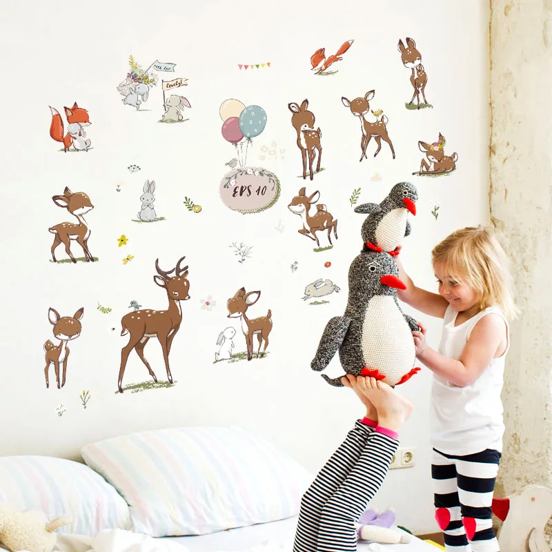

Cartoon Deer Wall Art Decal Decoration Fashion Sticker Decor Living Room Bedroom Removable Wall Decal Home Decor