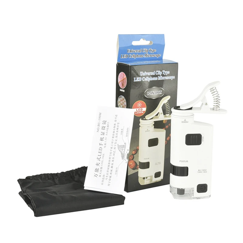 Регулируемый микроскоп 80-190X универсальный портативный мобильный с зажимом для