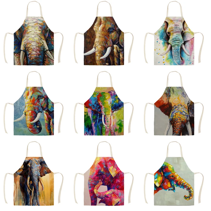

Elephant apron adult children's kitchen linen printing household cleaning anti-fouling men's and women's aprons for cooking