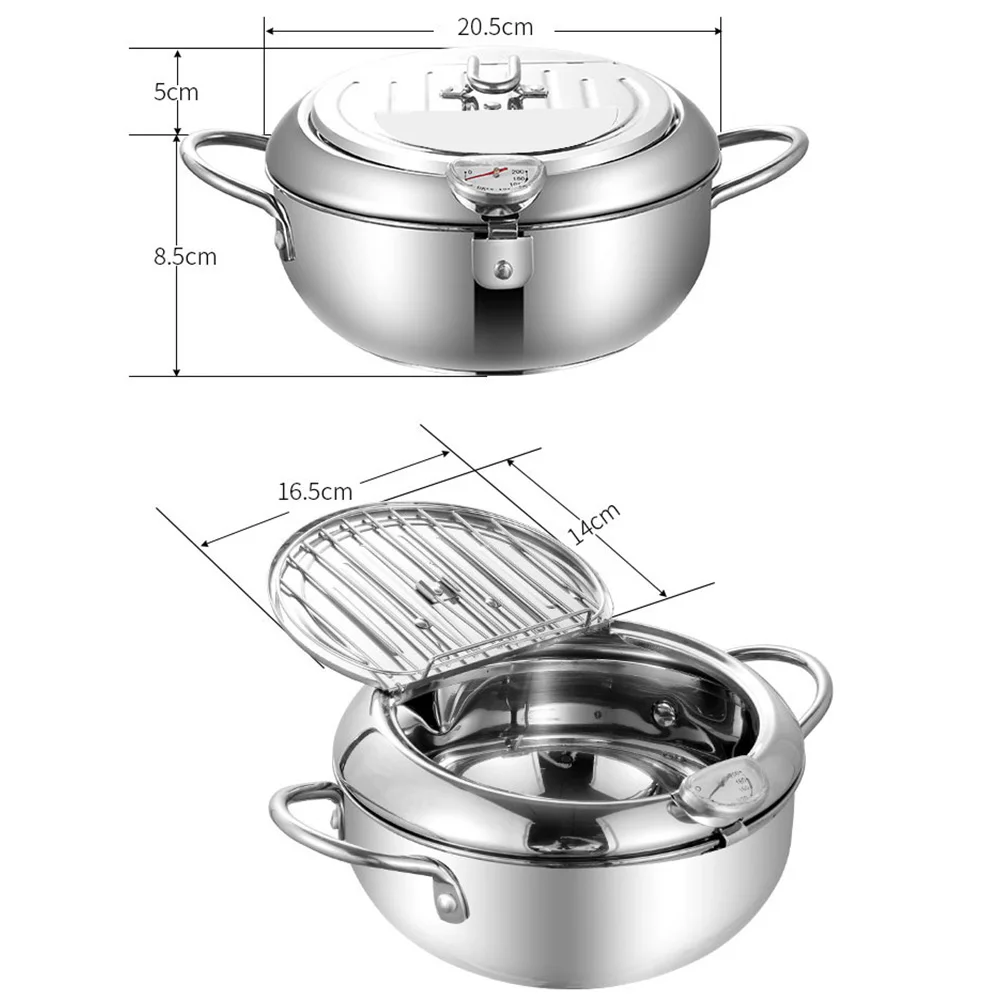 

Newest Japanese Deep Frying Pot with a Thermometer and a Lid 304 Stainless Steel Kitchen Tempura Fryer Pan Cooking Tools