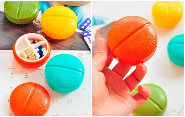 

1pc Cute Mini 4 lots Portable Medical round pill box Drug Pill Case medical box organizer