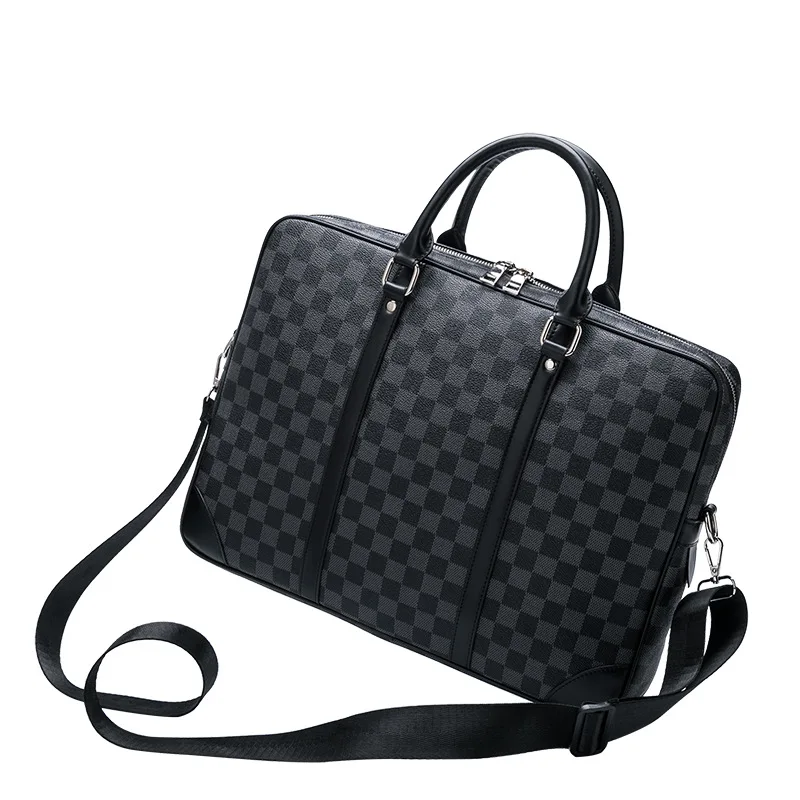 

Classic Plaid Design 14/15 inch Business Briefcase For Men And Women Luxury Brand Large Capacity Leather Messenger Laptop Bag