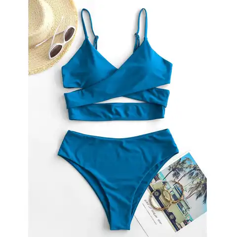 수영복 Women's Bikini High Waisted Tummy Control Bikinis 2PC Swimsuit Swimwear Tankini Brazilian Biquini Female Beach Wear L6
